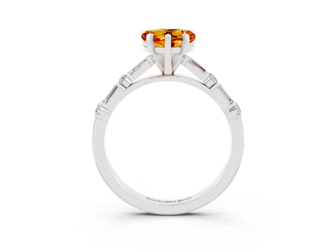 White gold Heart Cut Citrine Solitaire with Side Baguettes and Channel Set Band_3