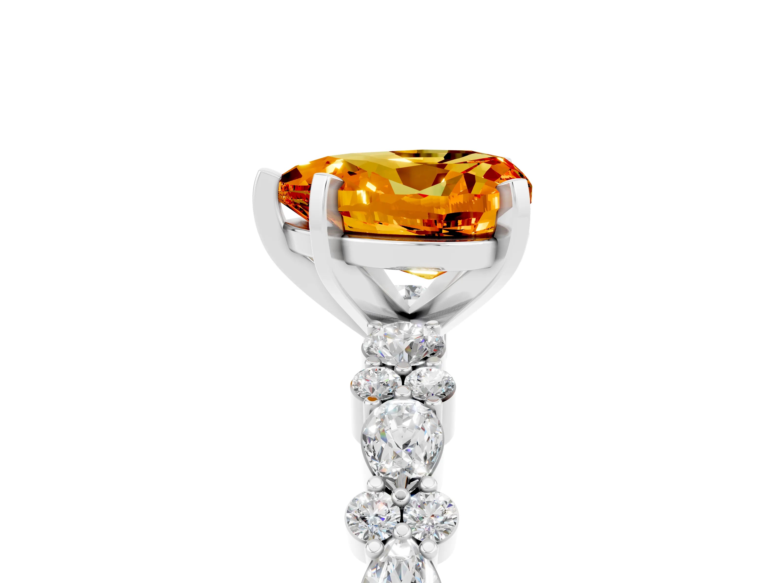 White gold Heart Cut Citrine Solitaire with Side Stones, Pave Band, Four-Prong Setting_17