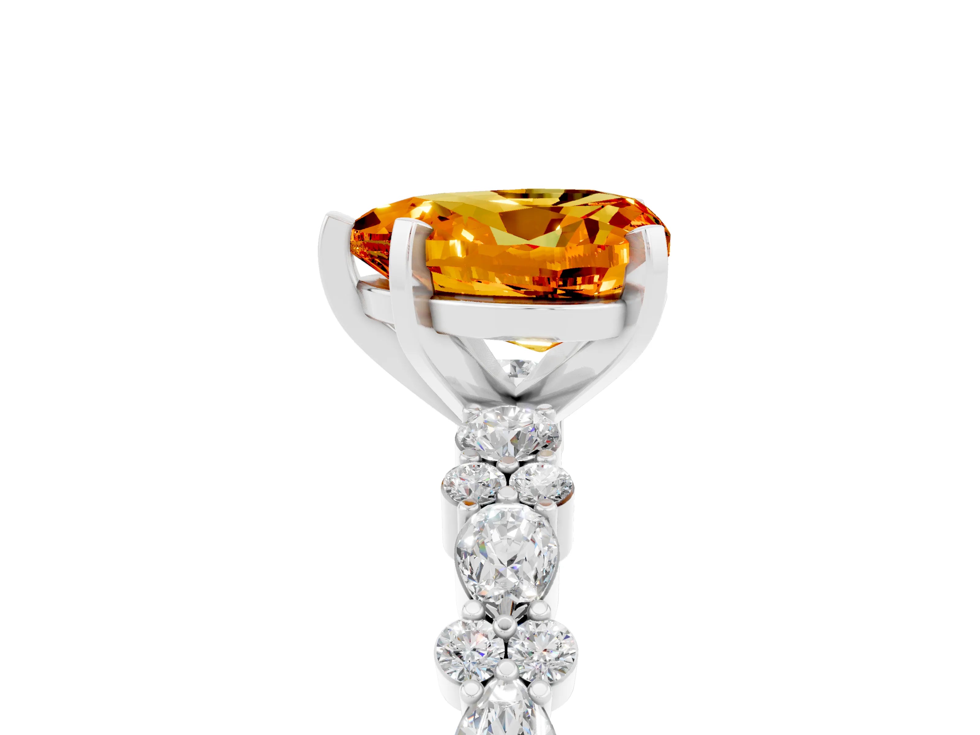 White gold Heart Cut Citrine Solitaire with Side Stones, Pave Band, Four-Prong Setting_41