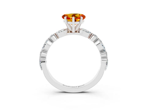 White gold Heart Cut Citrine Solitaire with Side Stones on a Pavé Band and Four-Prong Setting_3