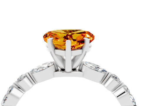 White gold Heart Cut Citrine Solitaire with Side Stones on a Pavé Band and Four-Prong Setting_4