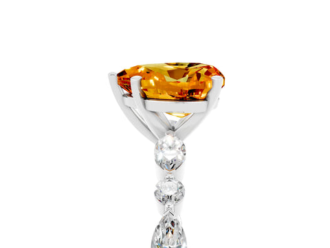 White gold Heart Cut Citrine Solitaire with Side Stones on a Pavé Band and Four-Prong Setting_5