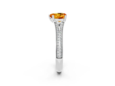 White gold Heart Cut Citrine Split Shank Engagement Ring with Pavé Band_2