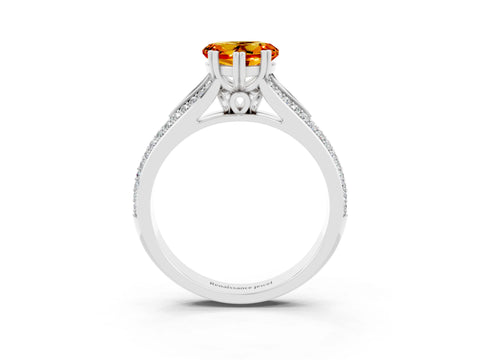 White gold Heart Cut Citrine Split Shank Engagement Ring with Pavé Band_3