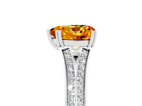 White gold Heart Cut Citrine Split Shank Engagement Ring with Pavé Band_5