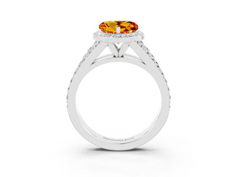 White gold Heart Cut Citrine Split Shank Halo Ring with Four-Prong Setting_54