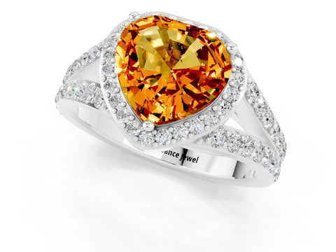White gold Heart Cut Citrine Split Shank Halo Ring with Four-Prong Setting_61