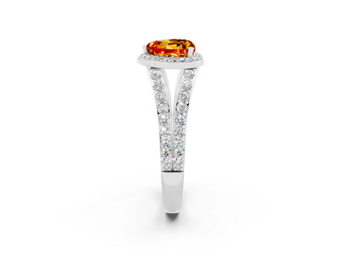 White gold Heart Cut Citrine Split Shank Halo Ring with Four-Prong Setting_62