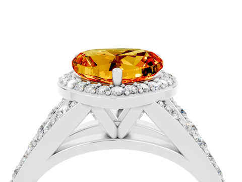 White gold Heart Cut Citrine Split Shank Halo Ring with Four-Prong Setting_64