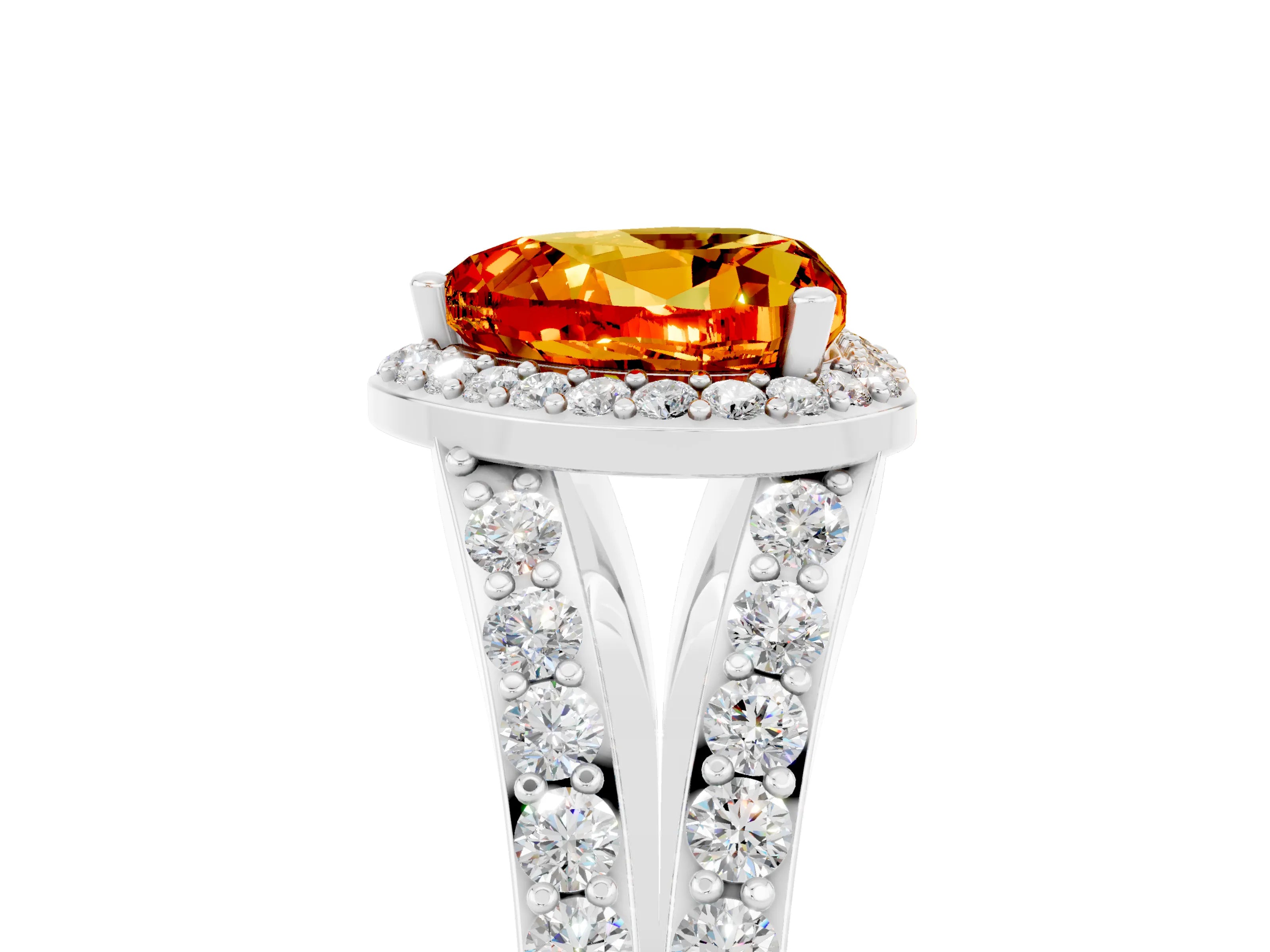 White gold Heart Cut Citrine Split Shank Halo Ring with Four-Prong Setting_65