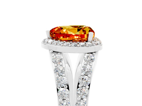 White gold Heart Cut Citrine Split Shank Halo Ring with Four-Prong Setting_65