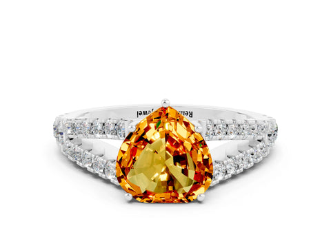 White gold Heart Cut Citrine Split Shank Pavé Engagement Ring with Four-Prong Setting_12