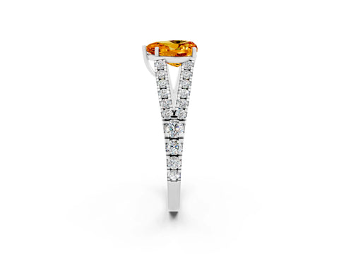 White gold Heart Cut Citrine Split Shank Pavé Engagement Ring with Four-Prong Setting_14