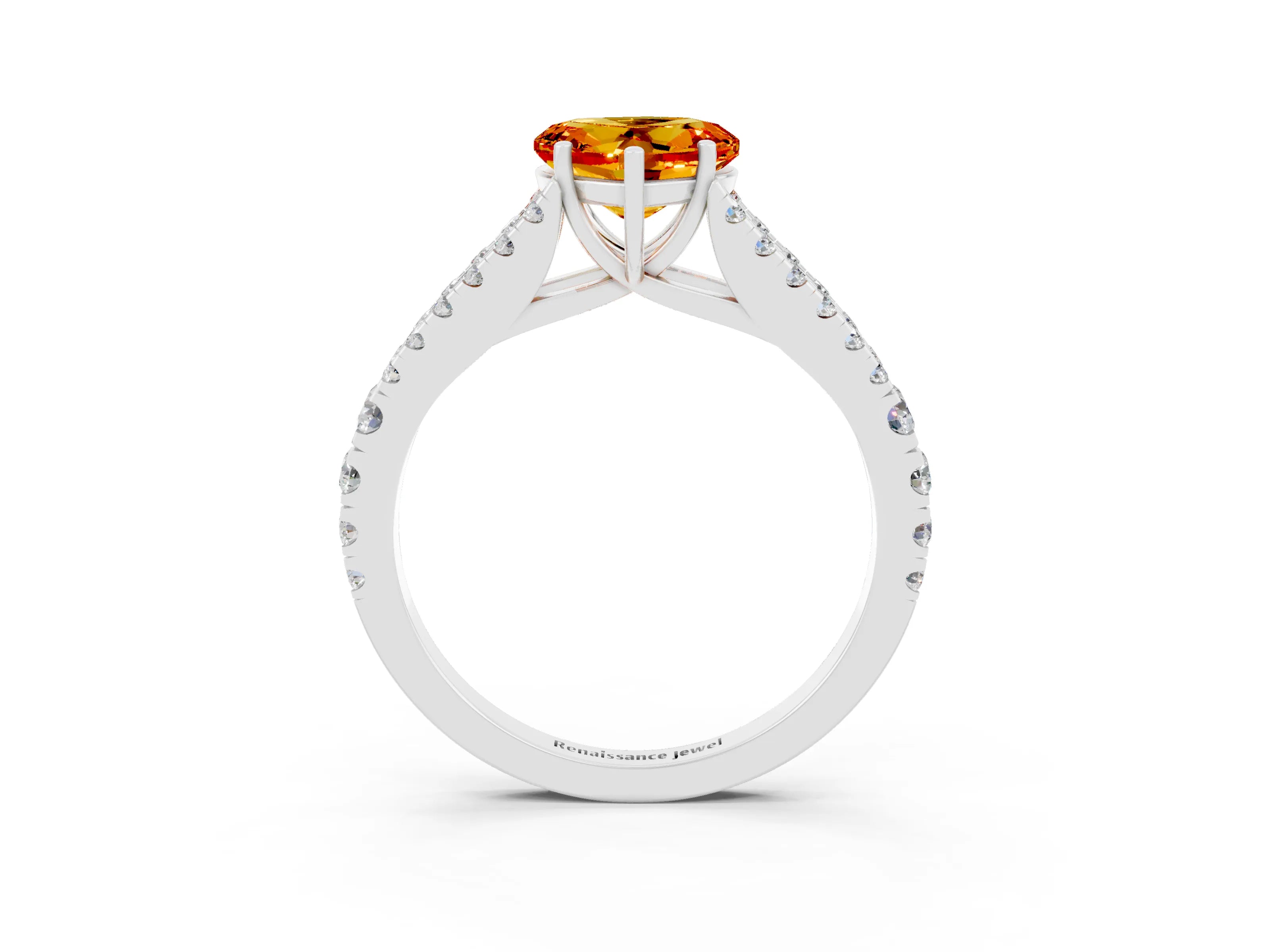 White gold Heart Cut Citrine Split Shank Pavé Engagement Ring with Four-Prong Setting_15