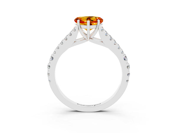 Silver Heart Cut Citrine Split Shank Pavé Engagement Ring with Four-Prong Setting