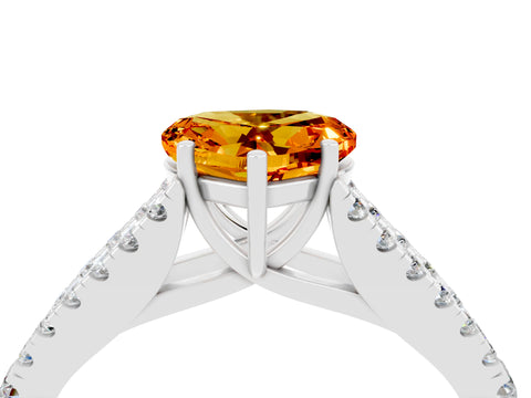 White gold Heart Cut Citrine Split Shank Pavé Engagement Ring with Four-Prong Setting_16