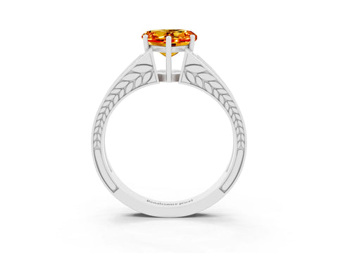 White gold Heart Cut Citrine Split Shank Ring with Pavé Band and Four-Prong Setting_3
