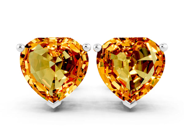 White gold Heart Cut Citrine Stud Earrings