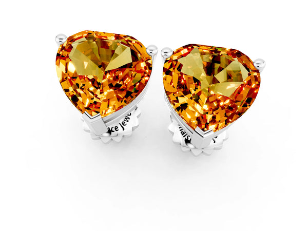 Silver Heart Cut Citrine Stud Earrings