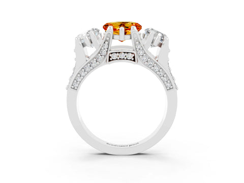 White gold Heart Cut Citrine Three-Stone Ring with Channel Set Band and Four-Prong Setting_3