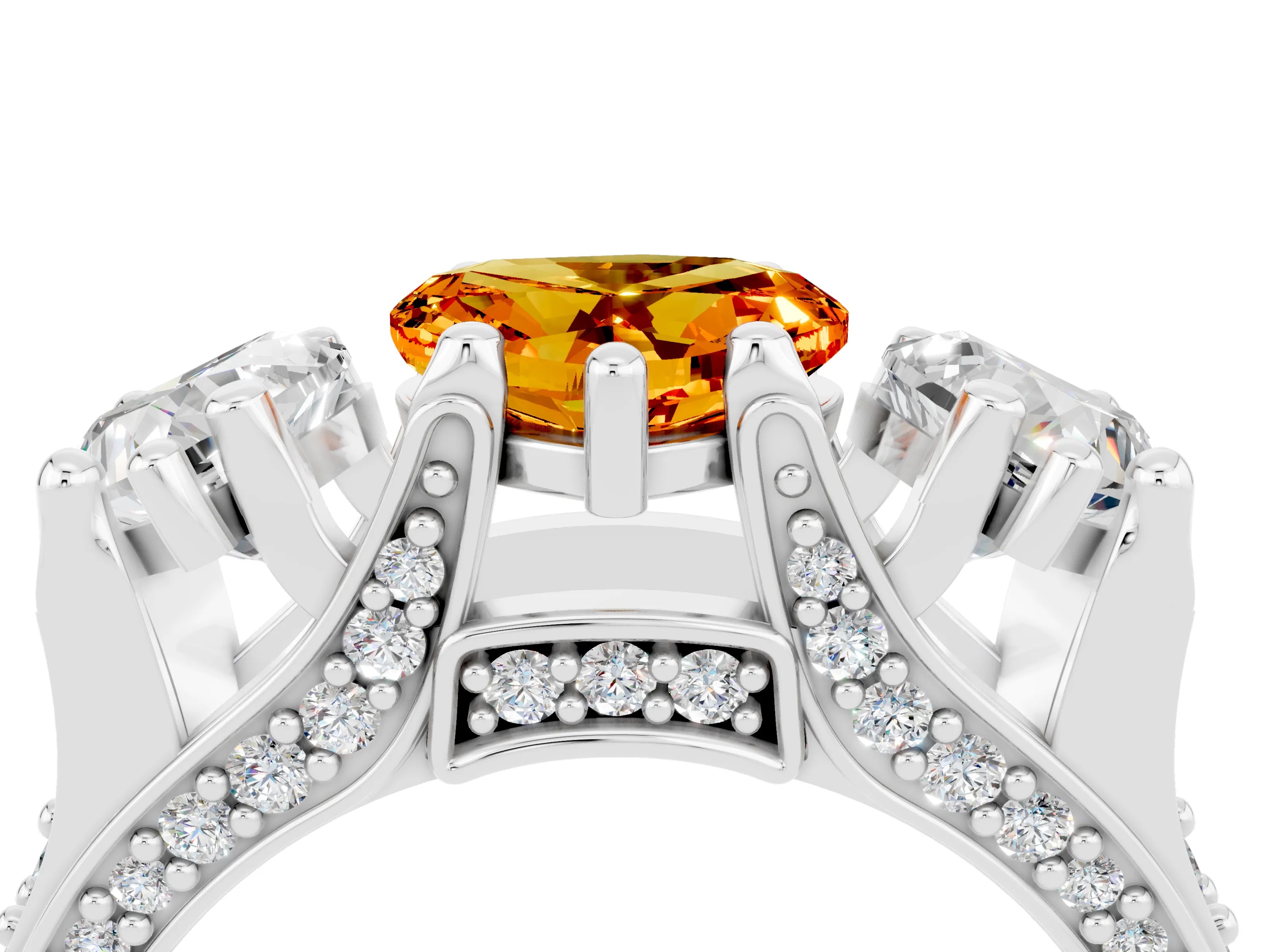 White gold Heart Cut Citrine Three-Stone Ring with Channel Set Band and Four-Prong Setting_4