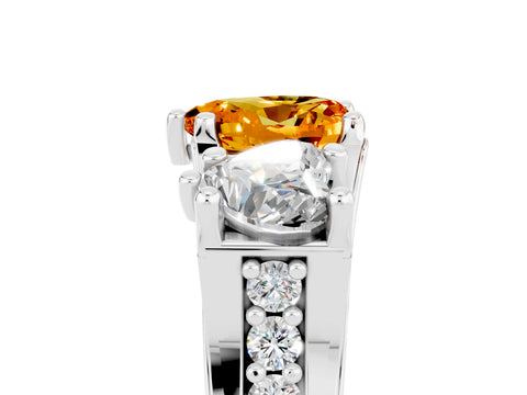 White gold Heart Cut Citrine Three-Stone Ring with Channel Set Band and Four-Prong Setting_5
