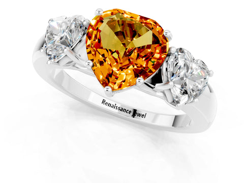 White gold Heart Cut Citrine Three-Stone Ring with Four-Prong Setting and Classic Band_1