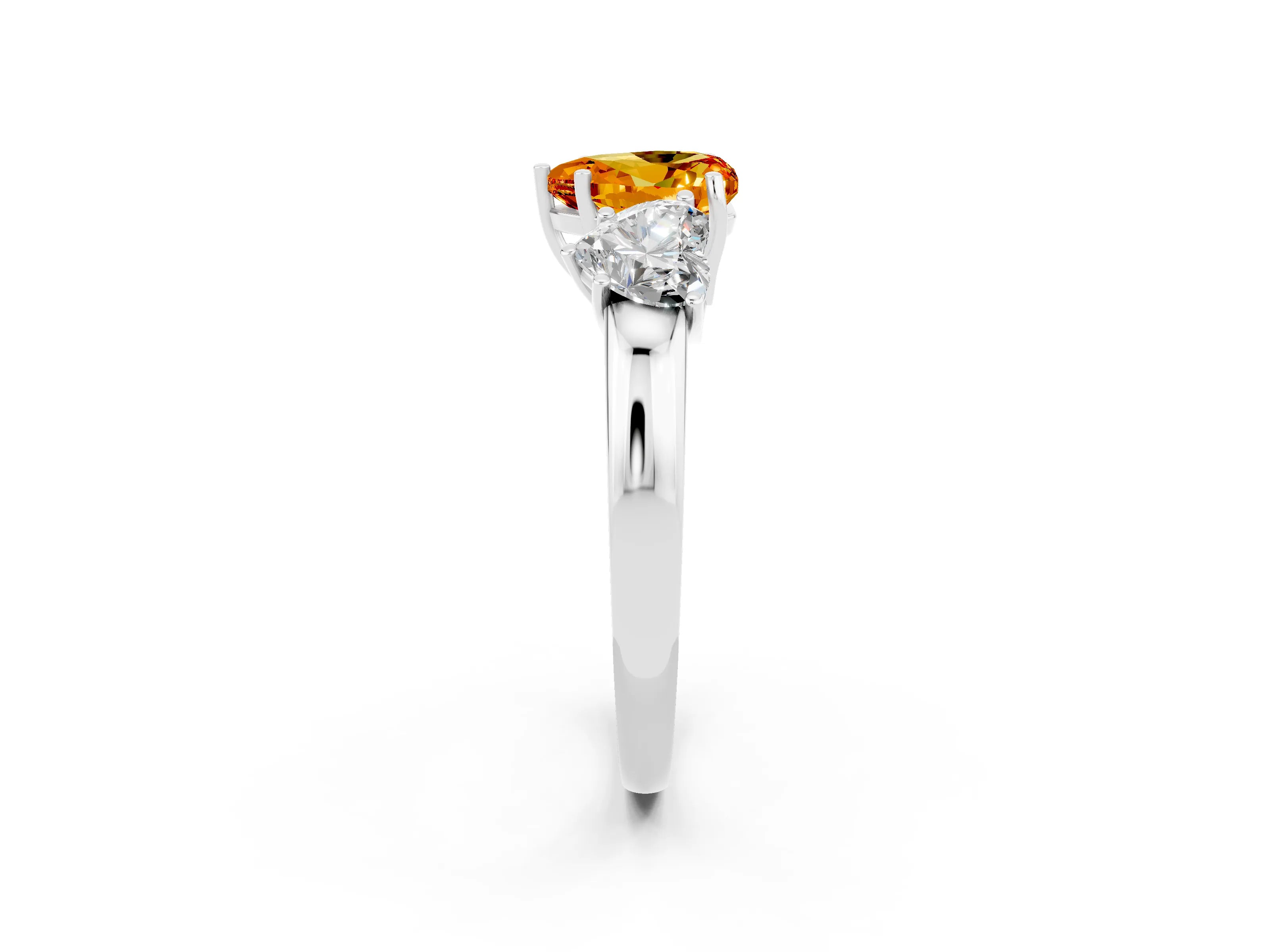 White gold Heart Cut Citrine Three-Stone Ring with Four-Prong Setting and Classic Band_2