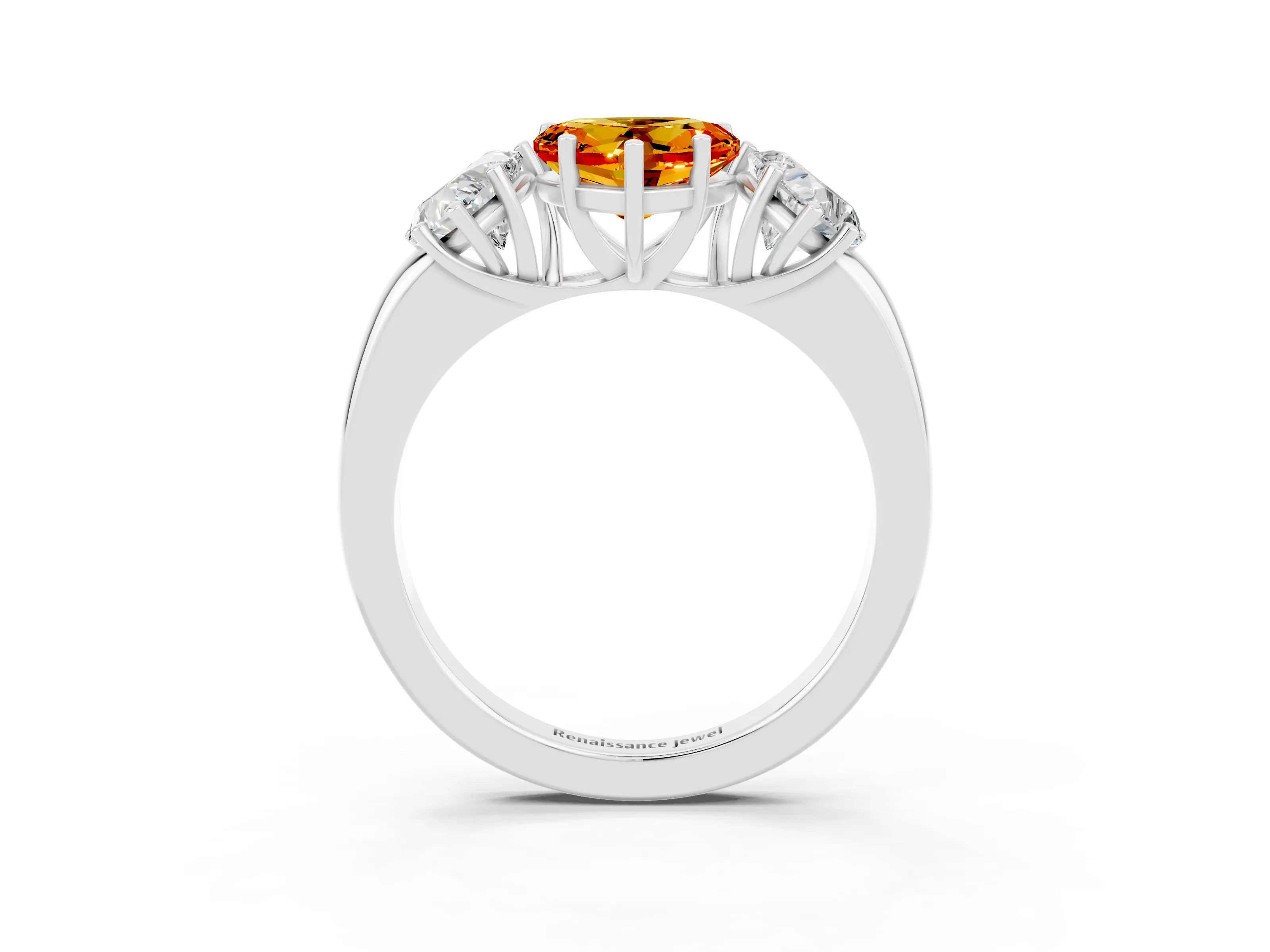 White gold Heart Cut Citrine Three-Stone Ring with Four-Prong Setting and Classic Band_3