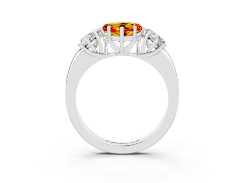 White gold Heart Cut Citrine Three-Stone Ring with Four-Prong Setting and Classic Band_3