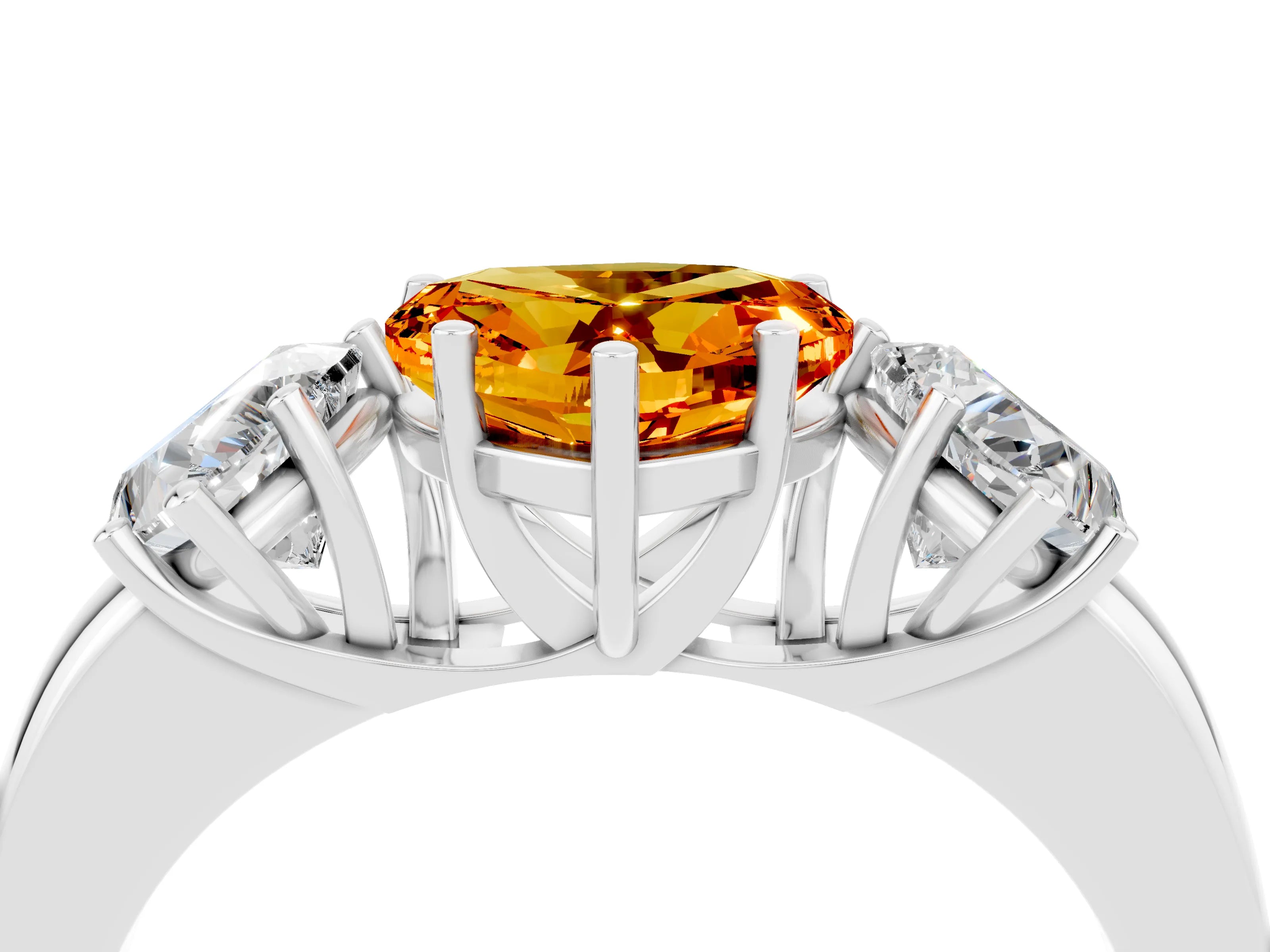 White gold Heart Cut Citrine Three-Stone Ring with Four-Prong Setting and Classic Band_4