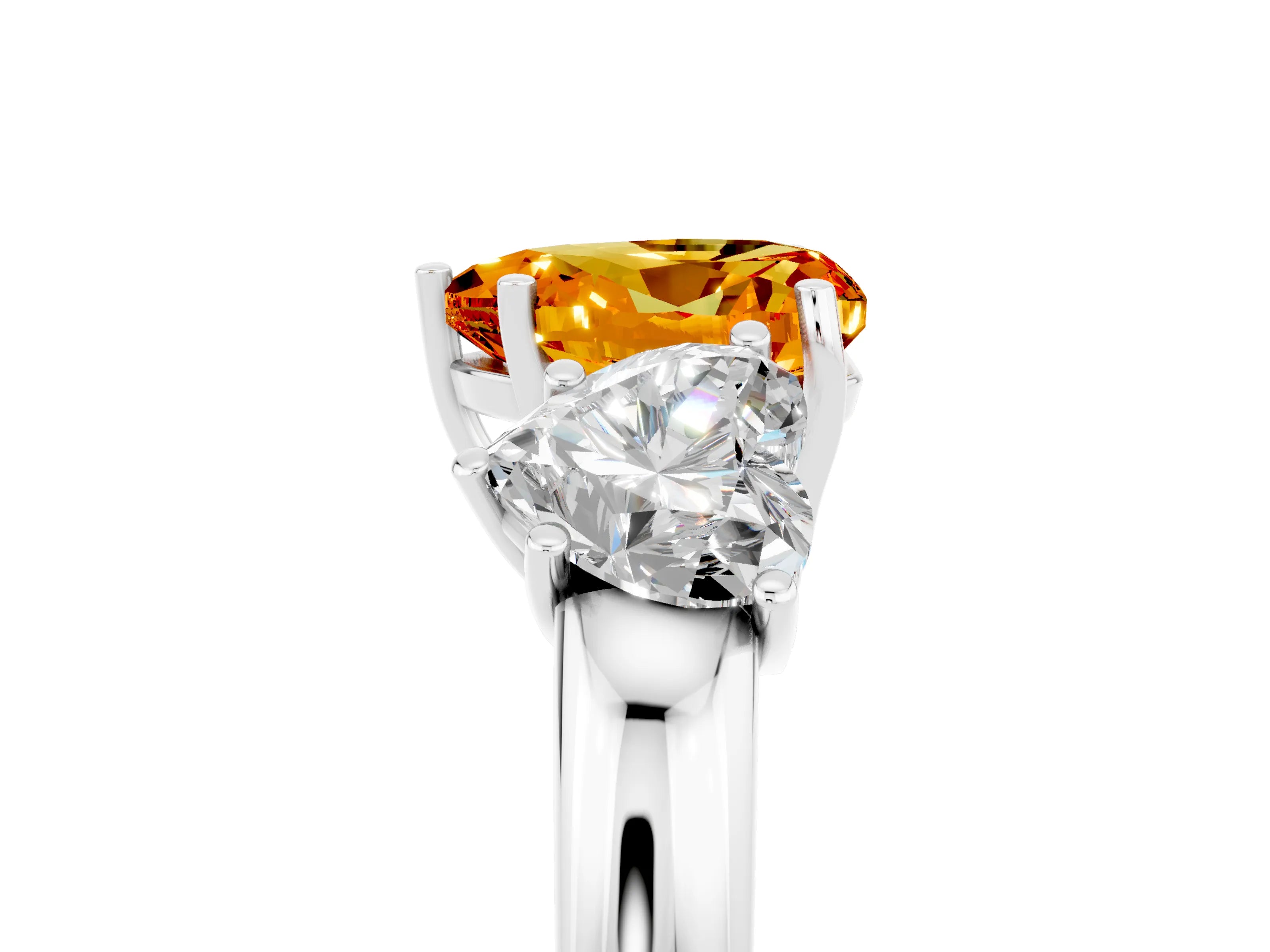 White gold Heart Cut Citrine Three-Stone Ring with Four-Prong Setting and Classic Band_5