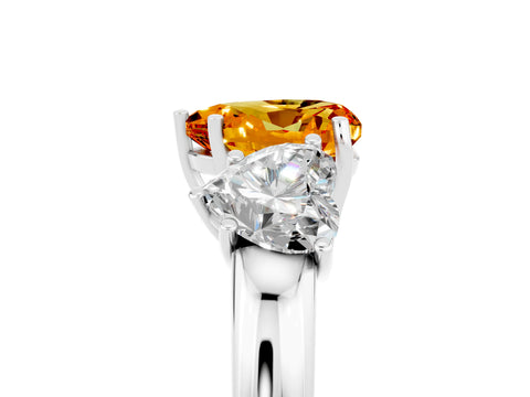 White gold Heart Cut Citrine Three-Stone Ring with Four-Prong Setting and Classic Band_5