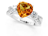 White gold Heart Cut Citrine Three-Stone Ring with Pavé Split Shank and Four-Prong Setting_1