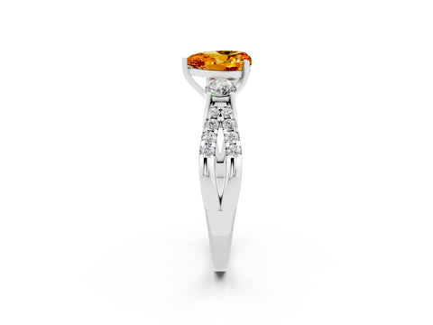 White gold Heart Cut Citrine Three-Stone Ring with Pavé Split Shank and Four-Prong Setting_2