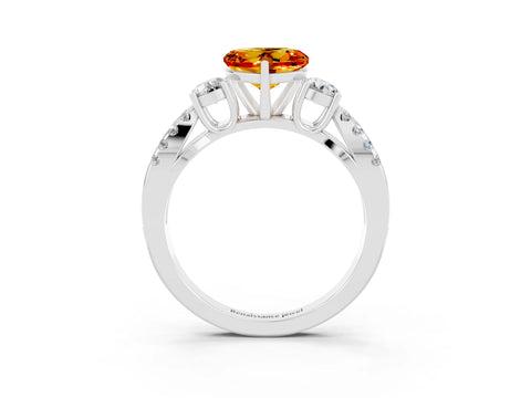 White gold Heart Cut Citrine Three-Stone Ring with Pavé Split Shank and Four-Prong Setting_3