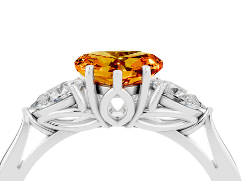 White gold Heart Cut Citrine Three-Stone Ring with Pear Side Stones and Four-Prong Setting_16