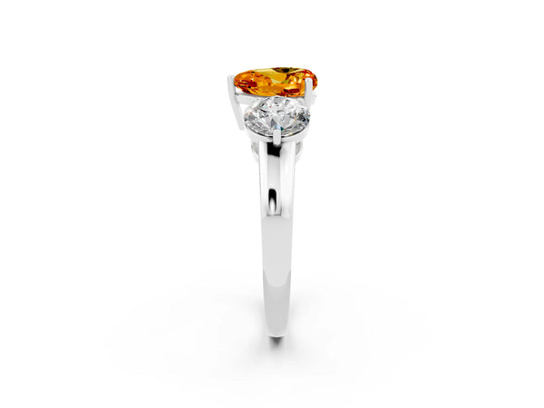 Silver Heart Cut Citrine Three-Stone Ring with Prong Setting and Classic Band