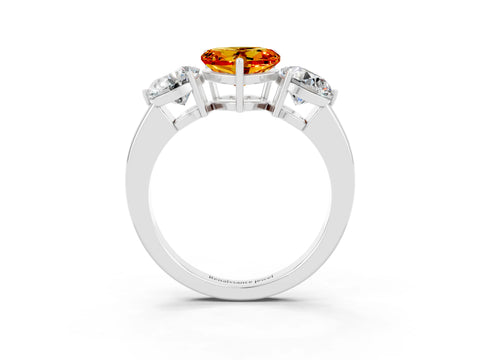 White gold Heart Cut Citrine Three-Stone Ring with Prong Setting and Classic Band_3