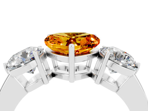 White gold Heart Cut Citrine Three-Stone Ring with Prong Setting and Classic Band_4