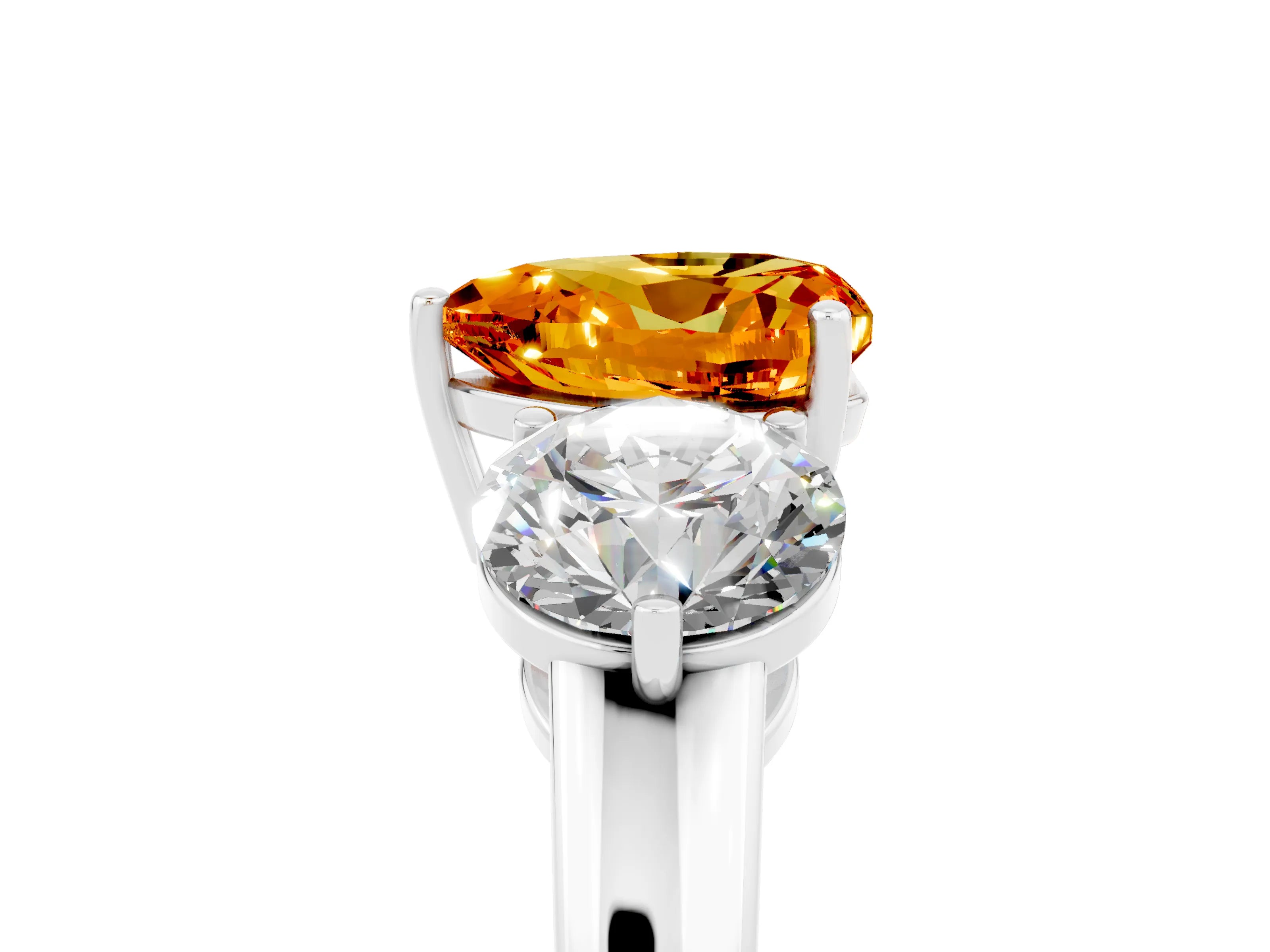 White gold Heart Cut Citrine Three-Stone Ring with Prong Setting and Classic Band_5