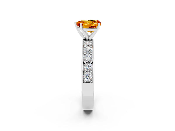 Silver Heart Cut Citrine Engagement Ring with Channel Set Round  Band and Prong Setting