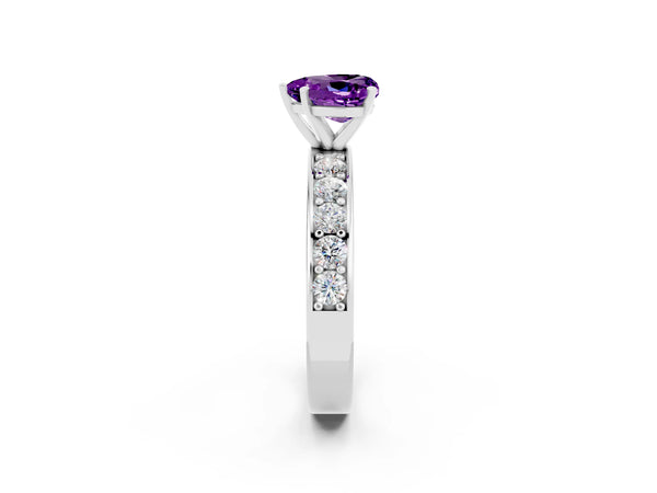 White gold Heart Cut Amethyst Engagement Ring with Channel Set Round  Band and Prong Setting