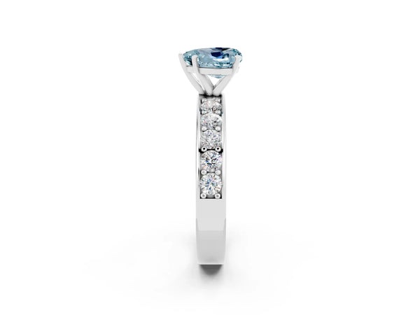 White gold Heart Cut Aquamarine Engagement Ring with Channel Set Round  Band and Prong Setting