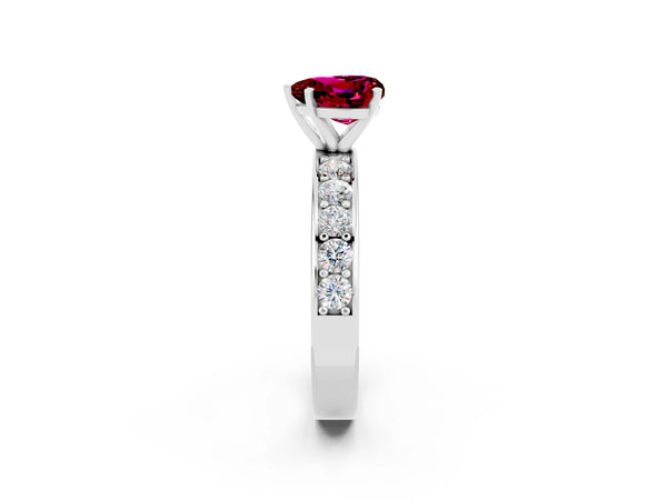 White gold Heart Cut Garnet Engagement Ring with Channel Set Round  Band and Prong Setting