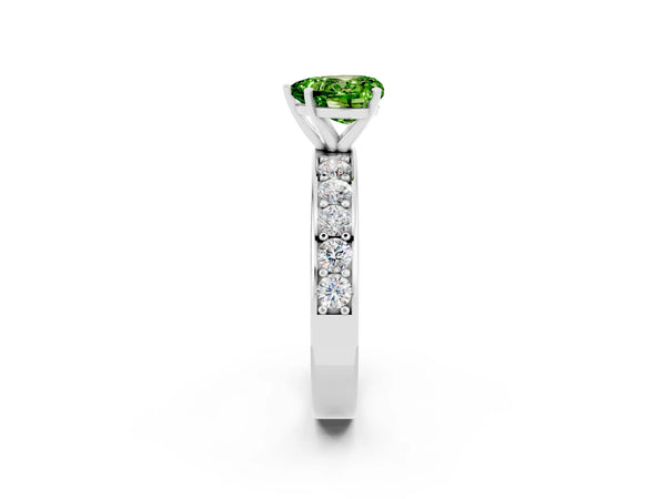 Silver Heart Cut Peridot Engagement Ring with Channel Set Round  Band and Prong Setting