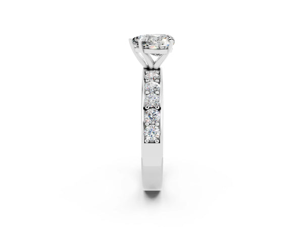 White gold Heart Cut Moissanite Engagement Ring with Channel Set Round  Band and Prong Setting
