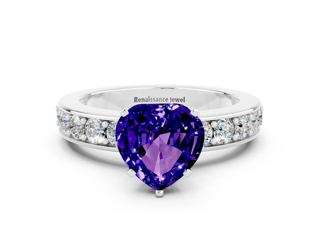White gold Heart Cut Cut Channel Set Diamond Engagement Ring with Four-Prong Setting