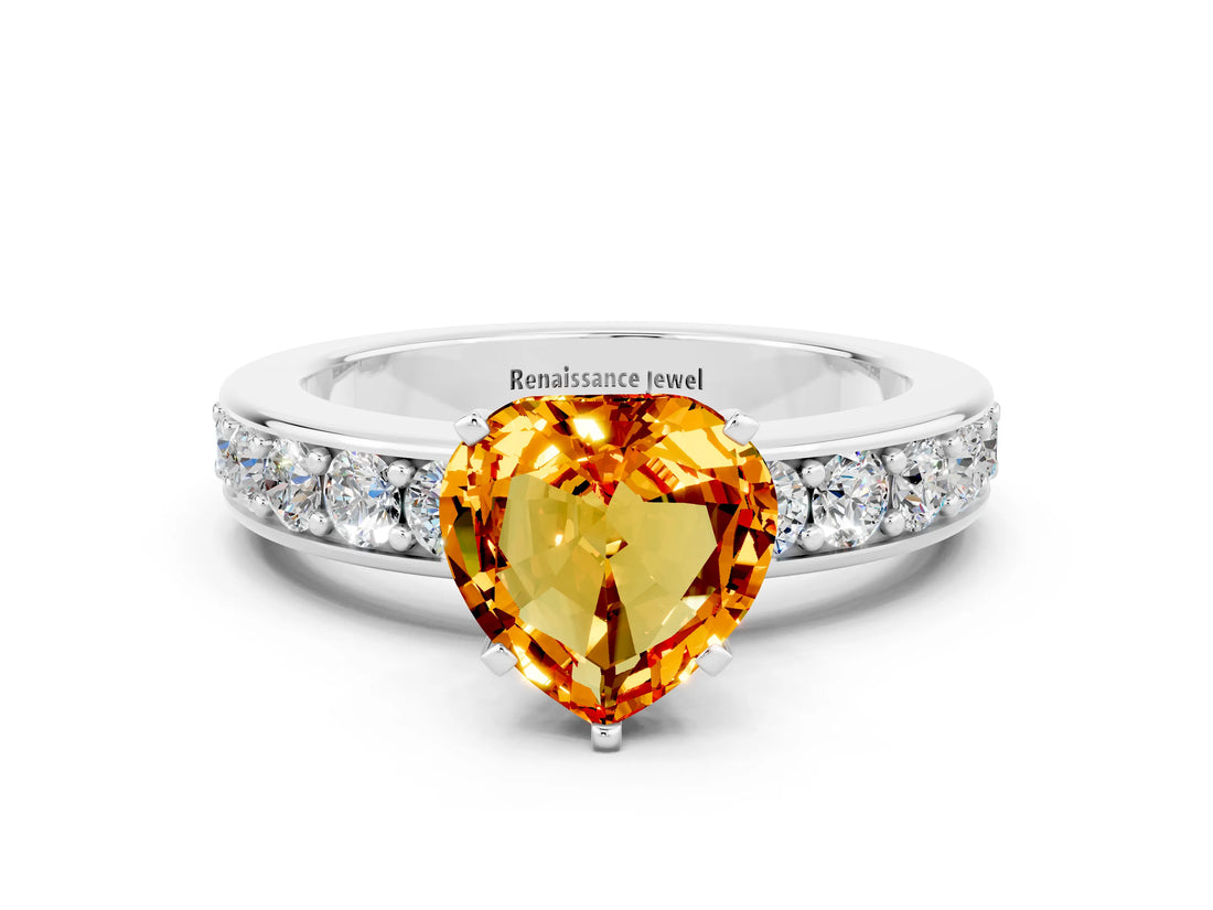 White gold Heart Cut Cut Channel Set Diamond Engagement Ring with Four-Prong Setting