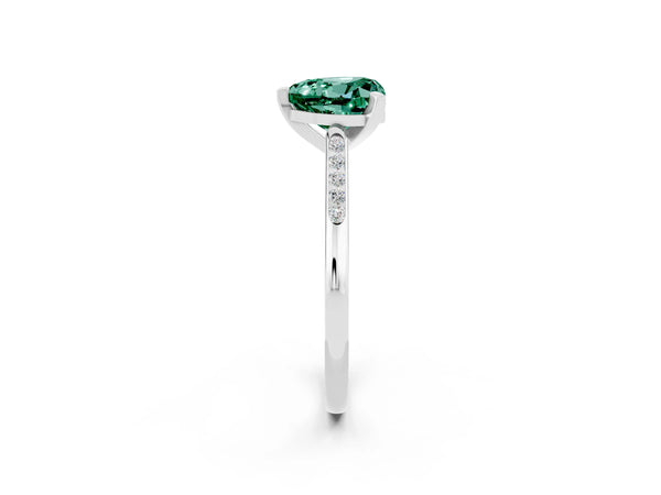 Silver Heart Cut Green Sapphire Solitaire Ring with Channel Set Round Band and Prong Setting